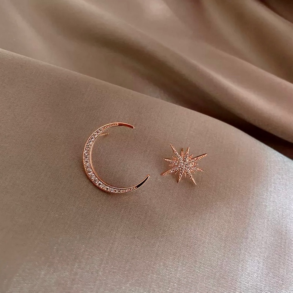 Rose Gold Moon & Star Earrings - Picture 1 of 6